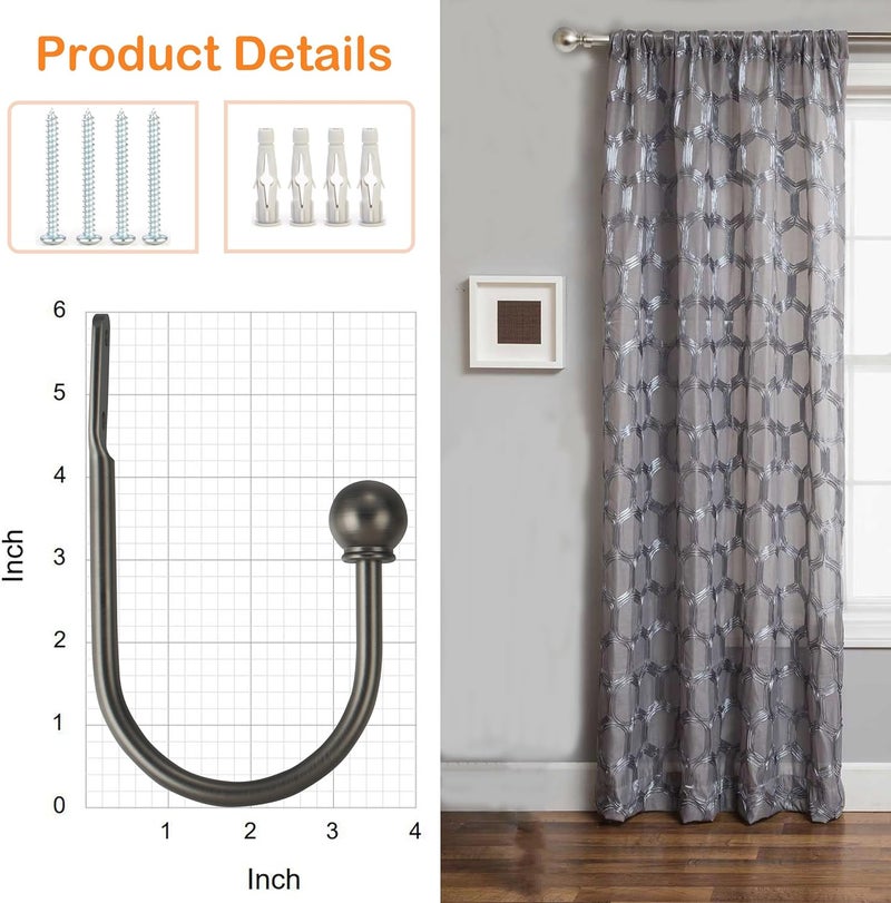 ARNORX Curtain Holdbacks, Hooks, 2 PCS，Solid Steel Hooks, Decorative French Ball End, Curtain Drapery Holdbacks, Wall Mounted, Curtain Tiebacks, Antique Pewter - Image 5
